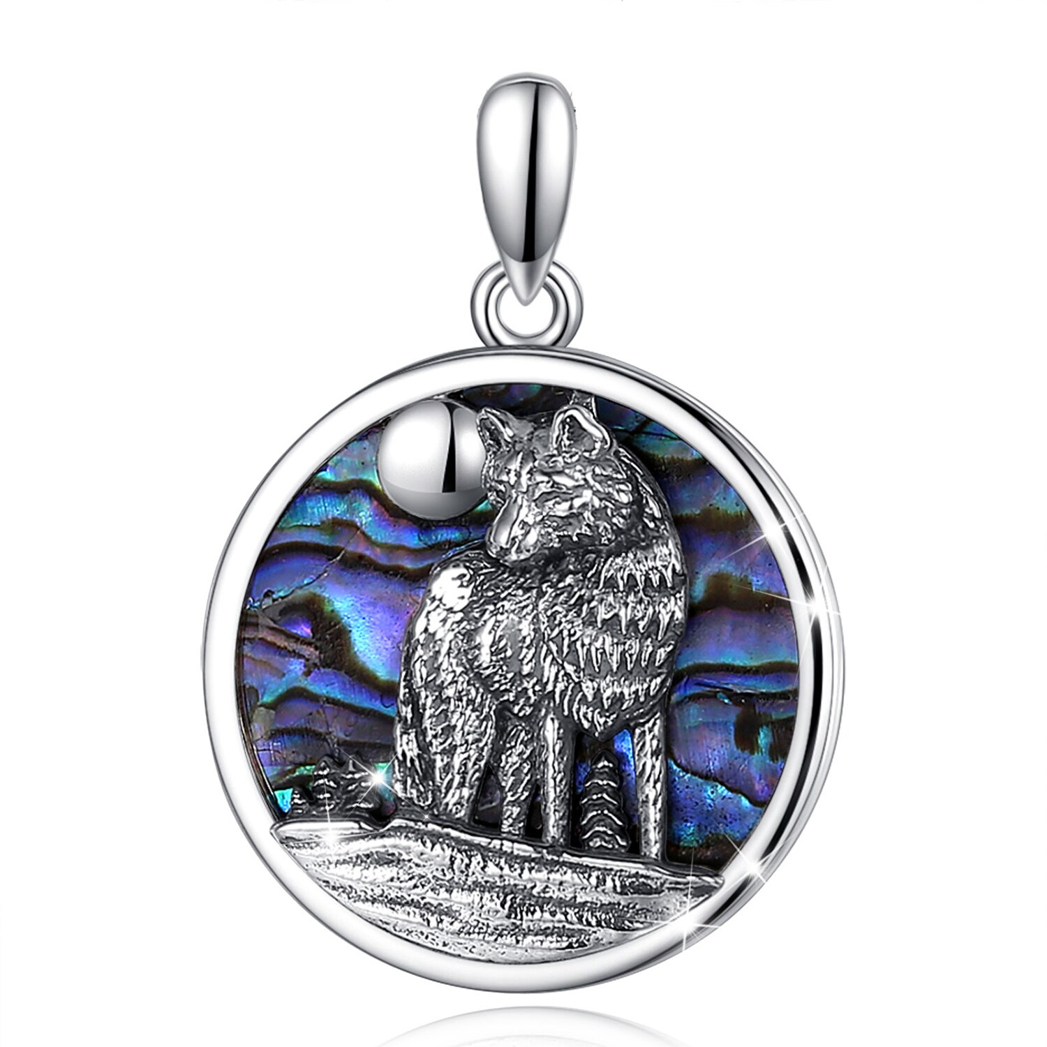 Eudora 925 sterling silber abalone muschelkopf wolfsanhänger mutter auster blau farbenfroh feine halskette schmuck für führungskraft: Nur anhänger