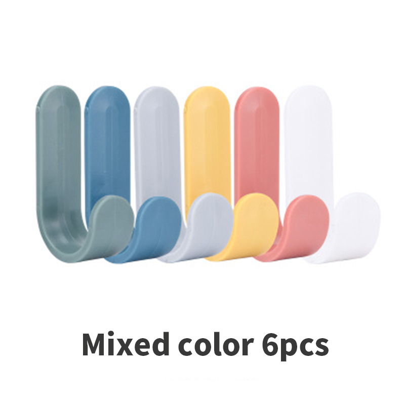 4pcs/set Towel Hooks Plastic Door Hangers Self Adhesive Wall Hangers Hat Racks Keys Hanger wall organizer Home Decor key holder: Multicolor