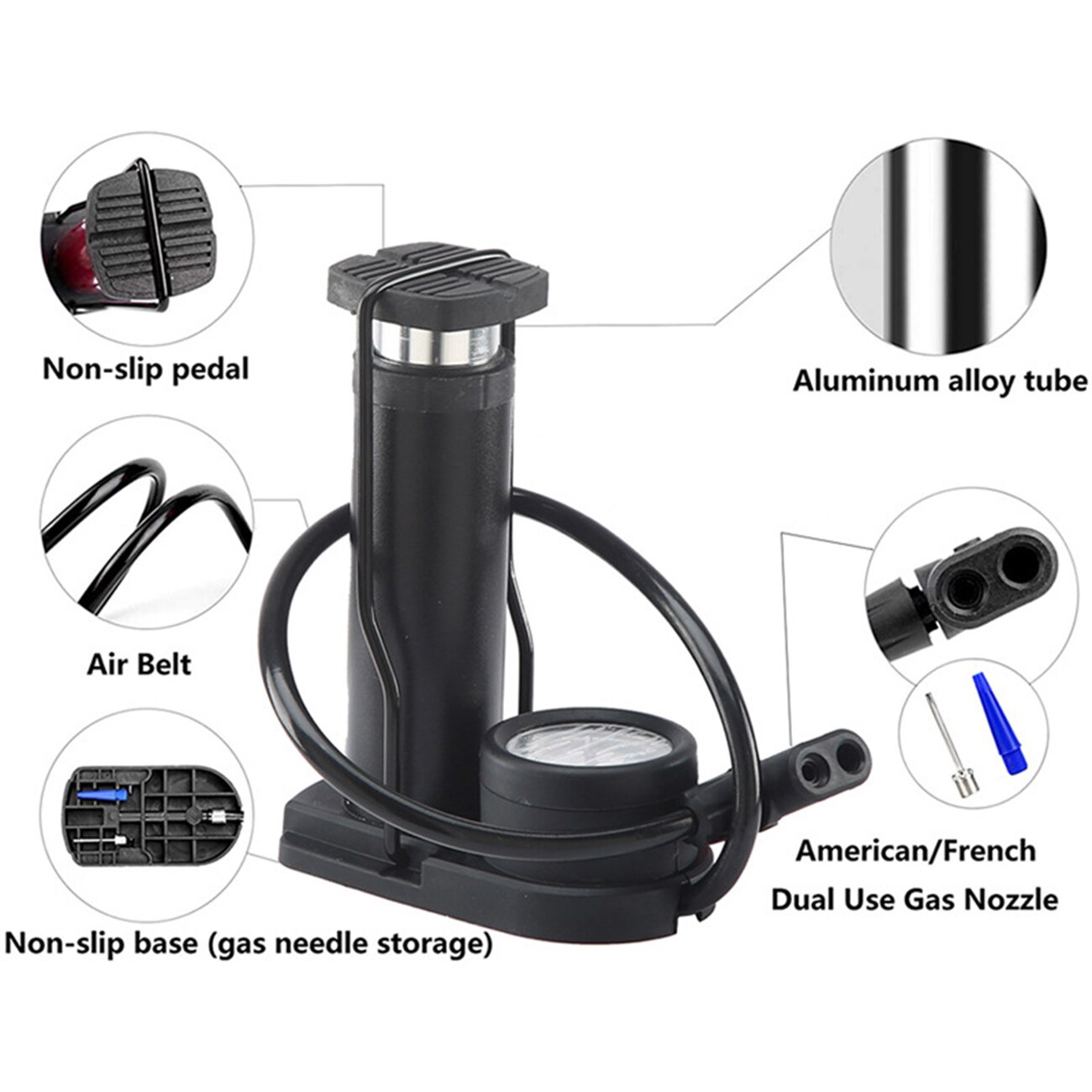 Mini Bike Pump Foot Pump Road Portable Air Bicycle Pump Compressor Pedal Tire Inflator Bicycle Pump High Pressure