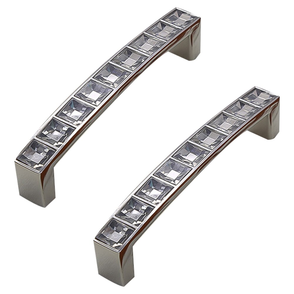 1 Bag/2pcs Durable Crystal U Shaped Door Handle Wardrobe Cabinet Drawer Knobs Handles Furniture (Bright Chrome, Each Handle: White Medium