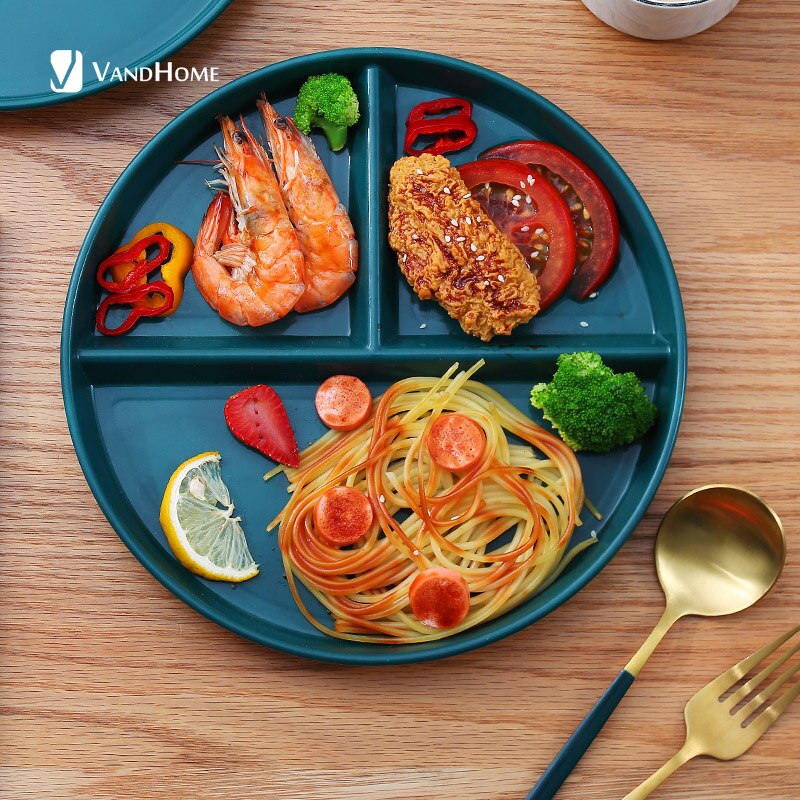 VandHome Compartment Plate For Food Round Plastic Salad Dinner Plates Dinnerware Plate Serving Dishes Cake Tray Kitchen Plates