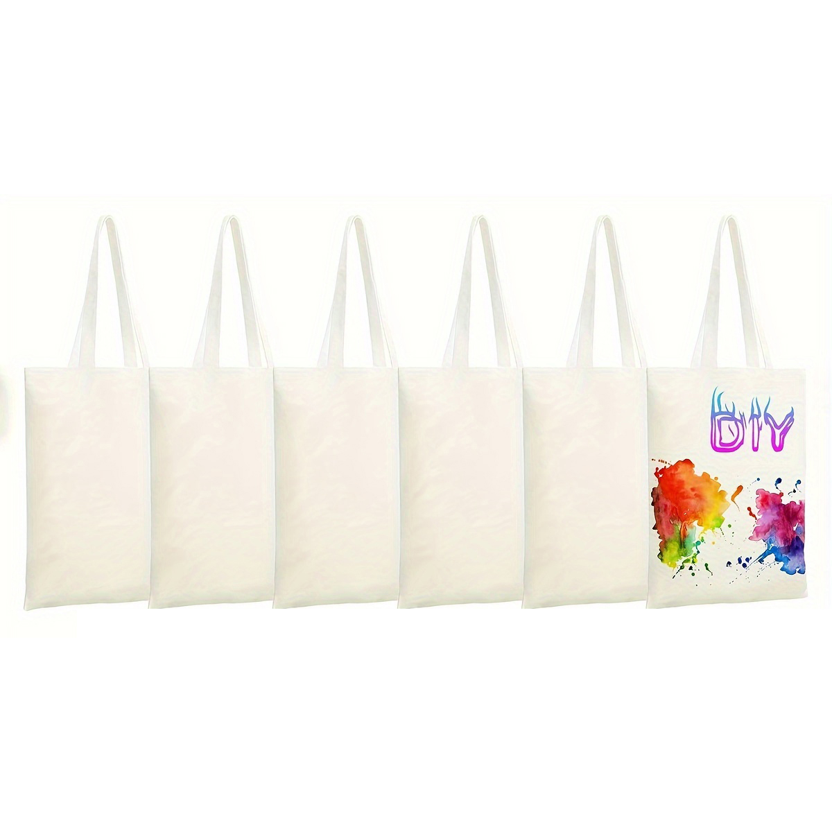 6-pack blanco wit/zwart/beige doe-het-zelf canvas bakken, veelzijdig, katoenen tassen voor sublimatie, winkelen, ambachten en: Ivoor