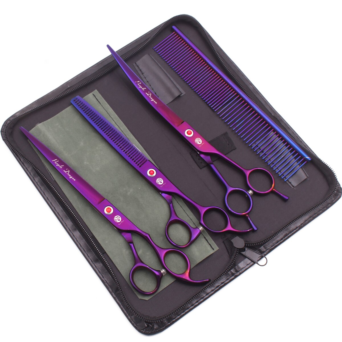 Purple Dragon 8" Stainless Dog Scissors Kit Straight Shears Thinning Shears Curved Shears Pet Scissors Grooming Scissors Z3005: Z3005 Zi U4