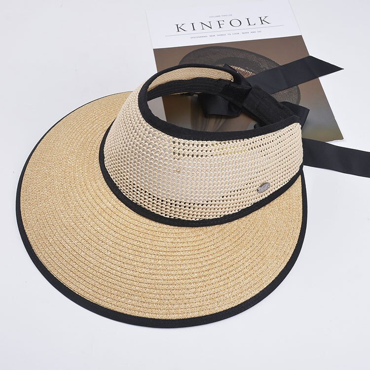 Chapeaux de soleil pour les femmes chapeau d'été chapeau de paille visière décontracté large bord disquette pliable solide été soleil plage chapeau T424: D
