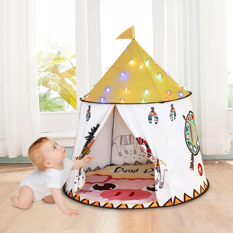 Kid Tent House Portable Princess Castle 123*116cm Hang Flag Children Teepee Tent Play Tent Baby Birthday Christmas