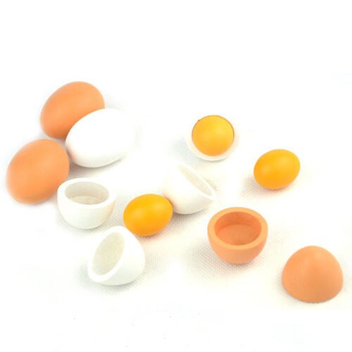 6PCS Wooden Eggs Yolk Pretend Play Kitchen Food Cooking Kids Children Baby Toy