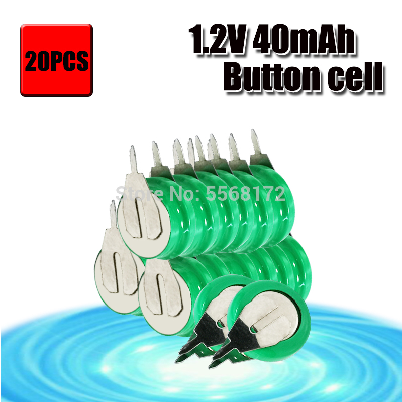 10-100pc 1.2V 40mAh Ni-MH Ni MH Batteries With Pins Rechargeable Button Cell Battery: 20pcs