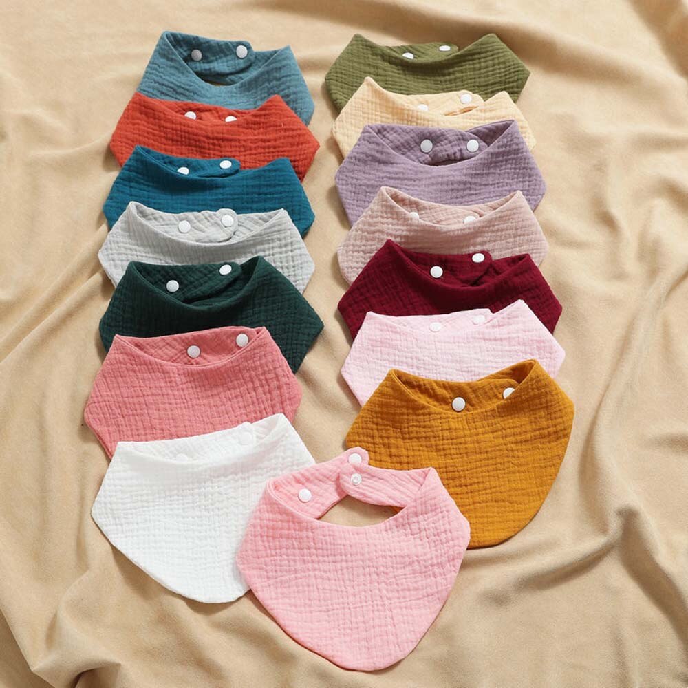 Baberos de algodón para bebé, pañuelo de muselina para eructar, accesorios para recién nacido, botón a presión, toalla triangular, alimentación, 1 unidad