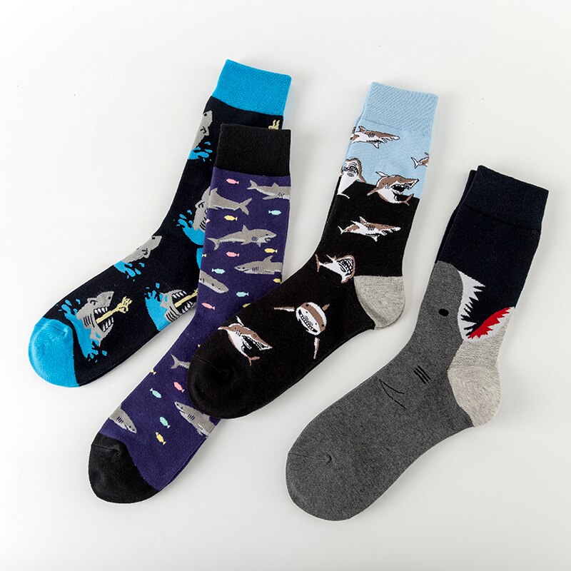 MULAYA-calcetines con temática de tiburón para hombre y mujer, medias divertidas de ocio, deportes, entretenimiento, grupo de peces y tiburón grande, a la