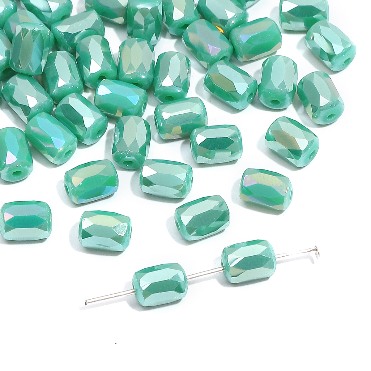 Environ 10 pièces de perles colorées plaquées transparentes en verre, perles rectangulaires coupées en vrac, faites à la main, fabrication de bijoux, accessoires de Bracelet: Rose
