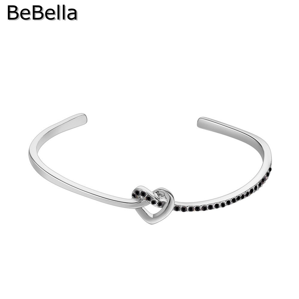 Bebella Ziel Van Liefde Kristal Stof Manchet Armband Met Tsjechische Kristallen Voor Vrouwen Mode Bruid Bruiloft Sieraden: Rhodium Jet