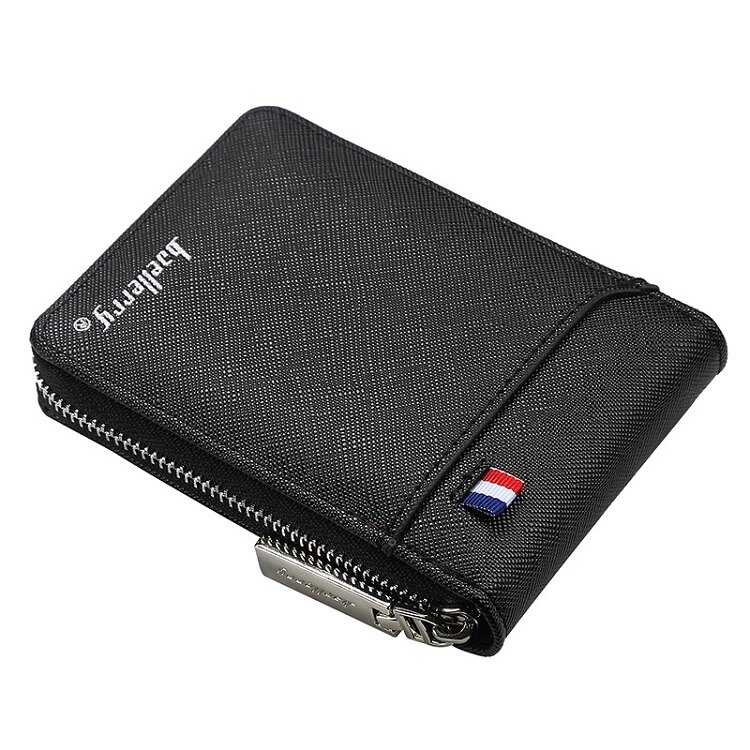 Baellerry heren leren portemonnee met rits, kaarthouder, bankpashouder, muntvakje, portemonnee, rijbewijs, creditcard, clutch,  xb06: Zwart