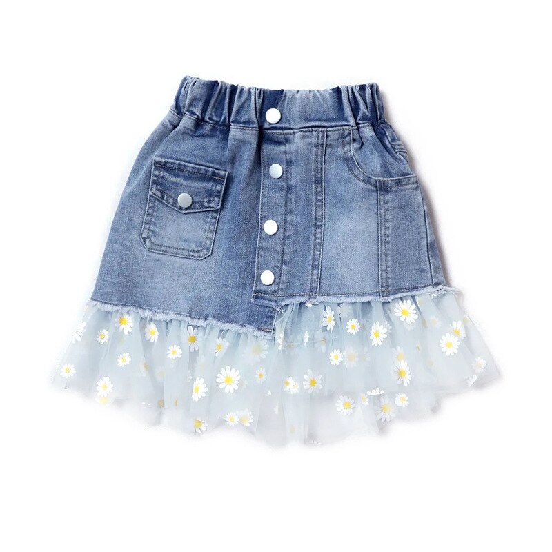 Gonne per ragazze primavera estate 2022 nuova gonna di jeans per adolescenti gonna a coda di pesce gonna per bambini moda Patchwork gonne a rete 3-12 anni: Heigth 146-155 cm