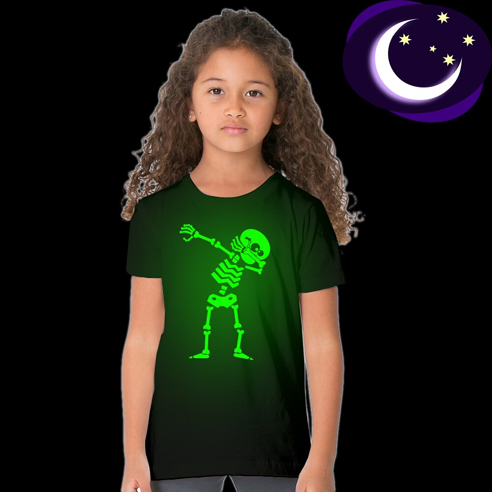 Tupfte Skeleton Schädel Kinder Glow In Dark T Shirt Jungen Mädchen Kurzarm Punk-rock-nachtleuchtende T-shirts Kleinkind Luminous Tees Tops