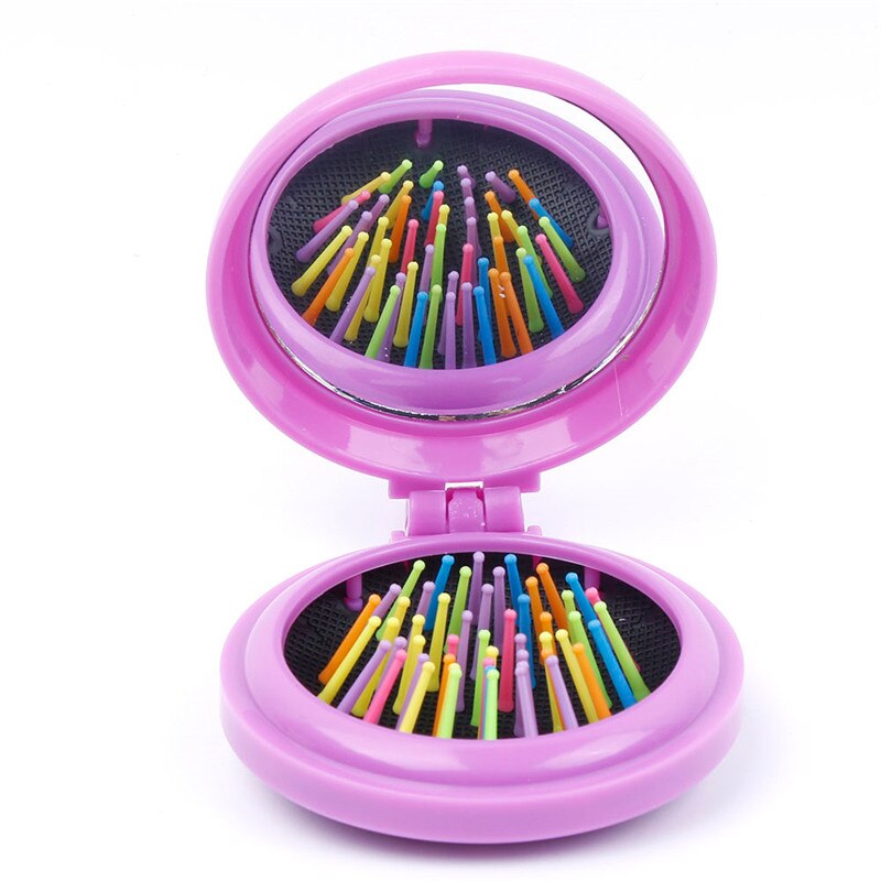 Mini peine plegable multifunción , cepillo de pelo de viaje redondo con espejo, para maquillaje