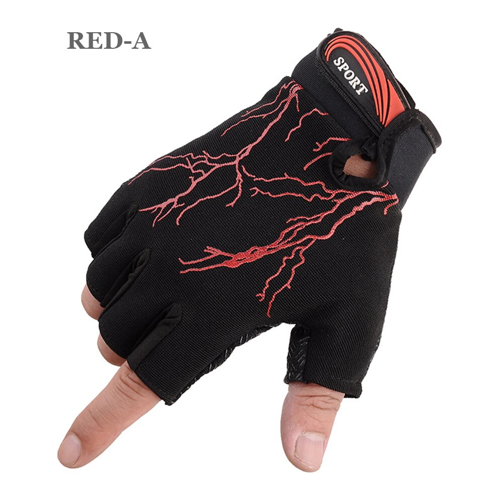 Guantes Unisex para gimnasio y Fitness, guantes deportivos para levantamiento de pesas con medio dedo para Crossfit, culturismo, ciclismo y ciclismo al aire libre: Red-A