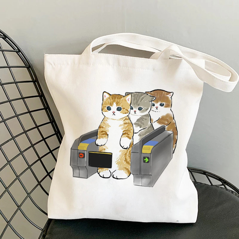 Bolso de mano de Manga con dibujos de gatos Kawaii, bolso de playa, bolsos de compras, bolsos de hombro de lona, bolsos de compras para mujer de alta capacidad
