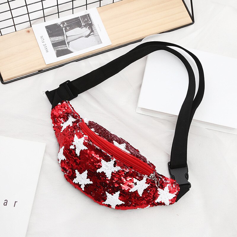 Riñonera de piel sintética con lentejuelas brillantes para mujer, bolso de pecho resistente al agua, Unisex: red