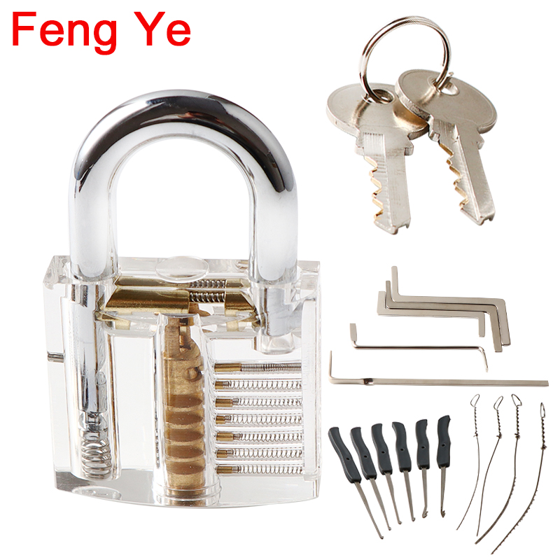 Feng Ye Transparante Zichtbaar Pick Cutaway Praktijk Hangslot Lock Met Gebroken Sleutel Verwijderen Haak Kit Extractor Set Slotenmaker Tool