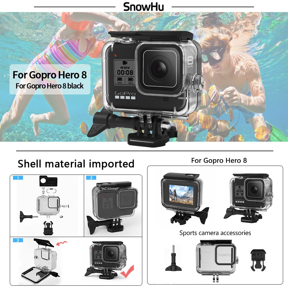 Snowhu Voor Gopro Hero 8 Zwart Set 45M Onderwater Waterproof Case Camera Duiken Behuizing Mount Voor Gopro Accessoire GS93