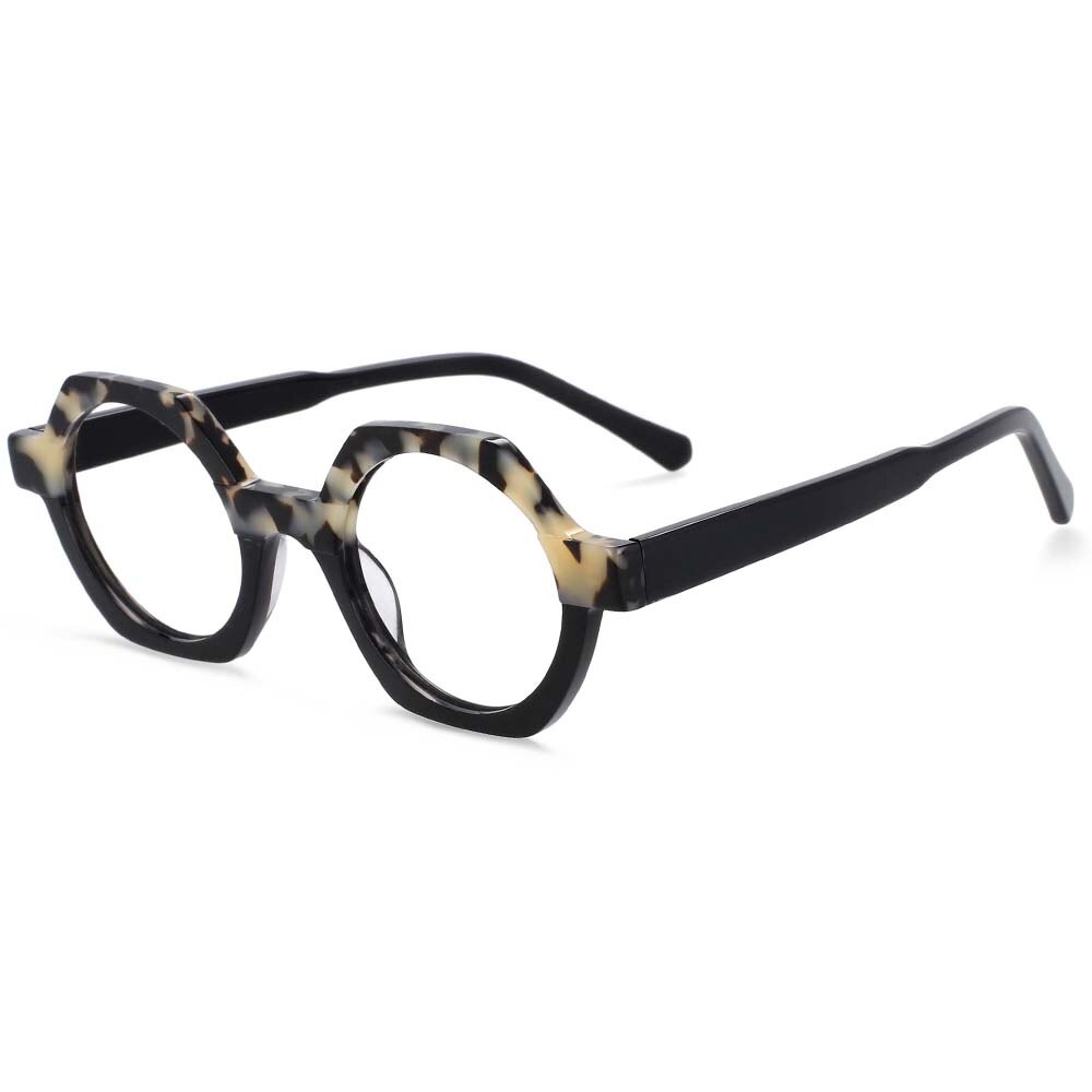 54140 Style Acetate Optical Polygon Glasses Frames Men Women Two Color Patchwork Computer Eyeglasses: Flower Tortoiseshell