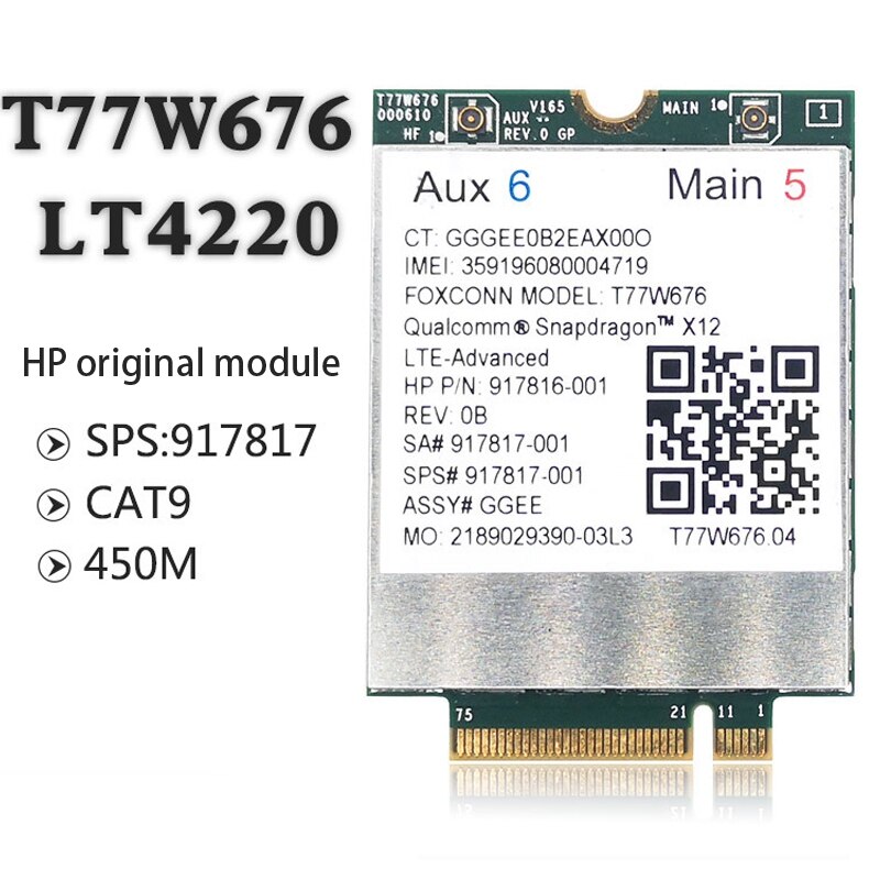 Lt4220 T77W676 917817-001 4G WWAN M.2 450Mbps LTE Modem for Elite X2 1030 G3 EliteBook X360 1030 G3