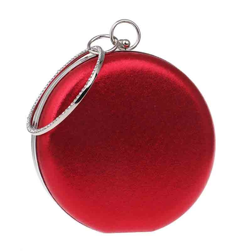 Sacs à main avec anneau et diamants pour femmes, pochette de soirée à poignée ronde, sacs à bandoulière à chaîne pour femmes, sac en argent pour maquillage circulaire de fête: Red