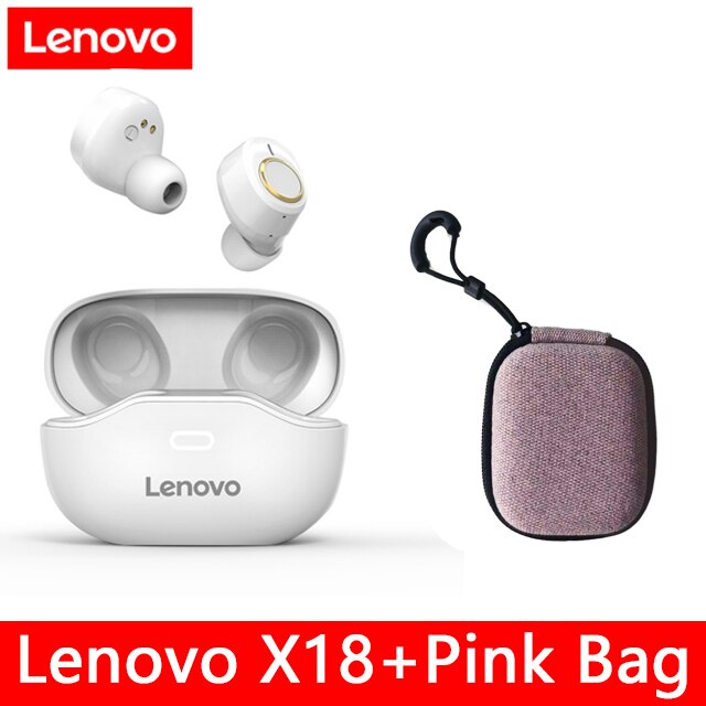 Lenovo X18 TWS écouteur sans fil Bluetooth 5.0 Super léger bouchon d'oreille longue batterie touches tactiles casque anti-transpiration sport écouteurs: White add Pink bag