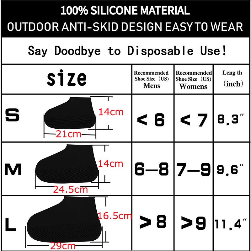Cubiertas de silicona para zapatos, cubiertas reutilizables impermeables para zapatos, para exteriores, para lluvia, botas impermeables
