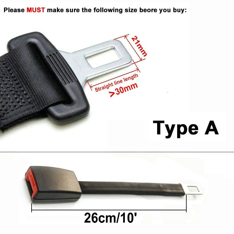 8 "10" verhoogde Seat Belt Extenders Stijve Stem Veiligheid Riemen Extension Voor TOYOTA Camry COROLLA Auto Veiligheidsgordel Clip extender E4 Veilig: 26cm Type A