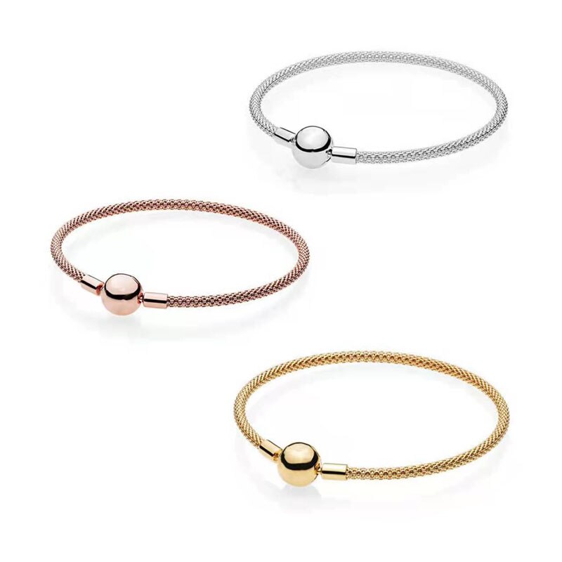 Pulsera trenzada de malla para mujer, brazalete de Plata de Ley 925, compatible con abalorios originales, de joyería