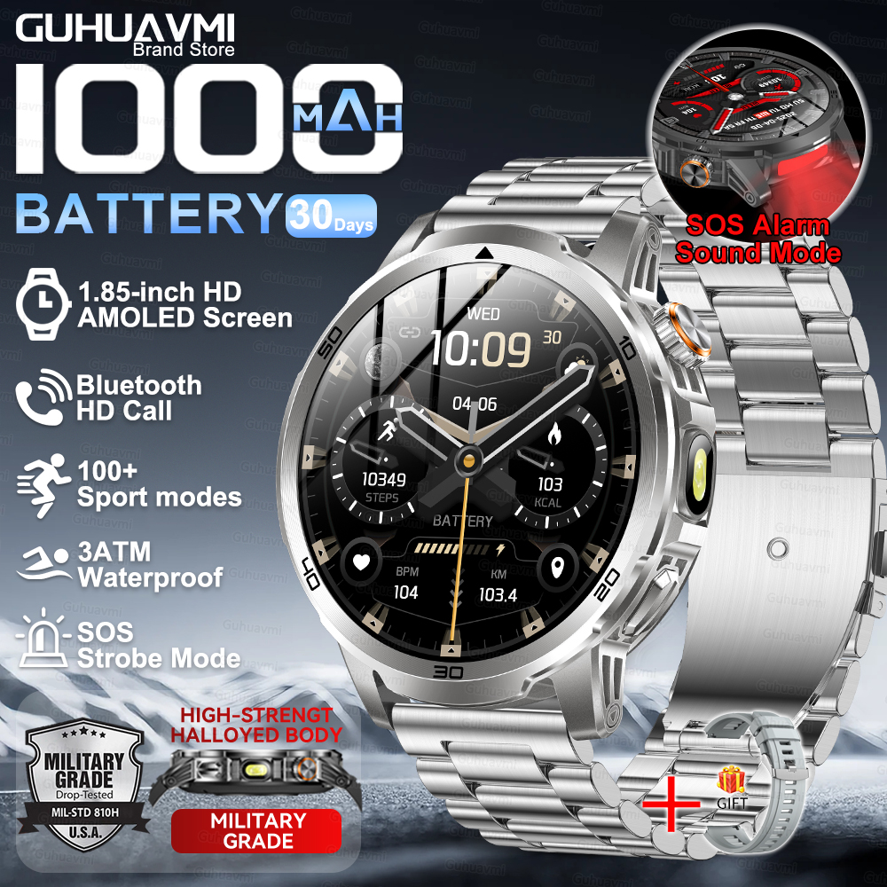 2026nuovo T-REX3 Astuto Della Vigilanza fitness Orologio 1000mAh Batteria di Grandi Dimensioni 10ATM Torcia Elettrica Impermeabile BT Chiamata di fitness Uomini sport Smartwatch: Viola