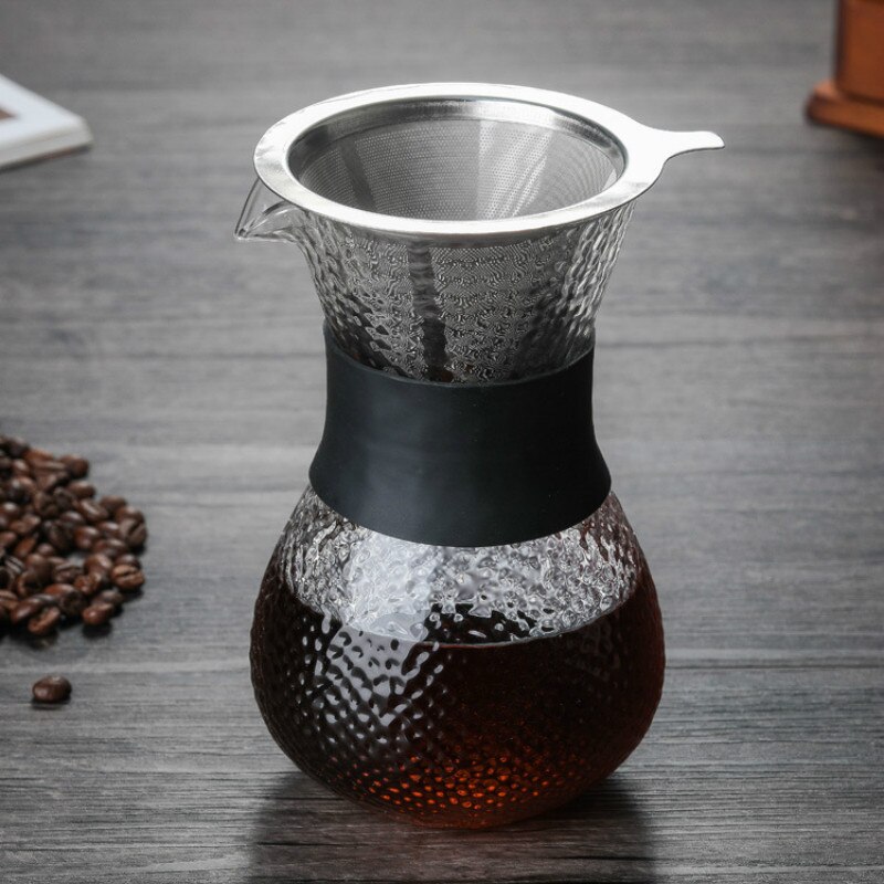 Glass Coffee Kettle with Stainless Steel Filter Drip Brewing Brewer Coffee Pot Dripper Barista Pour Over Coffee Maker: 600ML with Filter