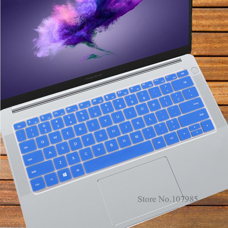 Vaskbart silikone laptop tastatur cover beskytter skin til huawei matebook  d 14 tommer (amd) notebook  d14 w50f w00d 14.0 & #39 ;& #39 ;: Blå