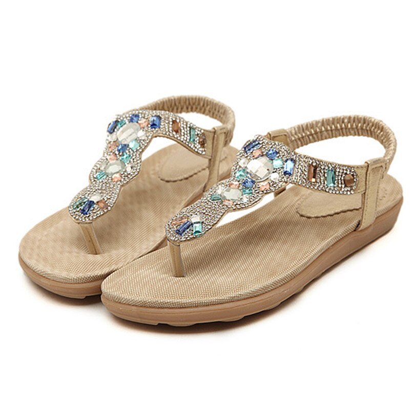Summer Sandals Women Beach Slippers Flip Flops Rhinestone Flat Heel Non-slip Women Sandals Ladies Summer Shoes L007