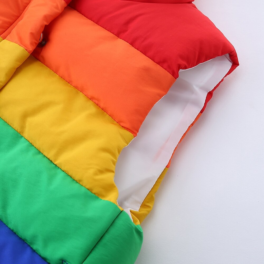 Mudkingdom Cute Boys Girls Rainbow Stripes gilet dolcevita colorato giacche imbottite per bambini cappotti senza maniche con bottoni per neonato