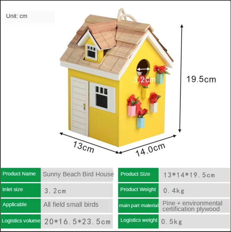 Sunshine Beach Bird House Courtyard Outdoor Bird Nest Bird Feeder Garden Decoration Landscape: Default Title