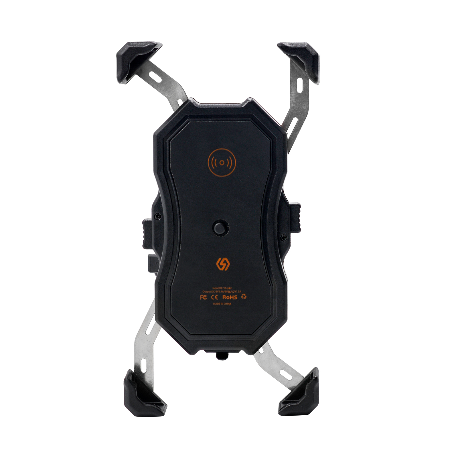 Soporte para teléfono móvil de motocicleta, cargador inalámbrico y cargador USB QC3.0, soporte de montaje en manillar de navegación GPS, carga inalámbrica Qi: Negro