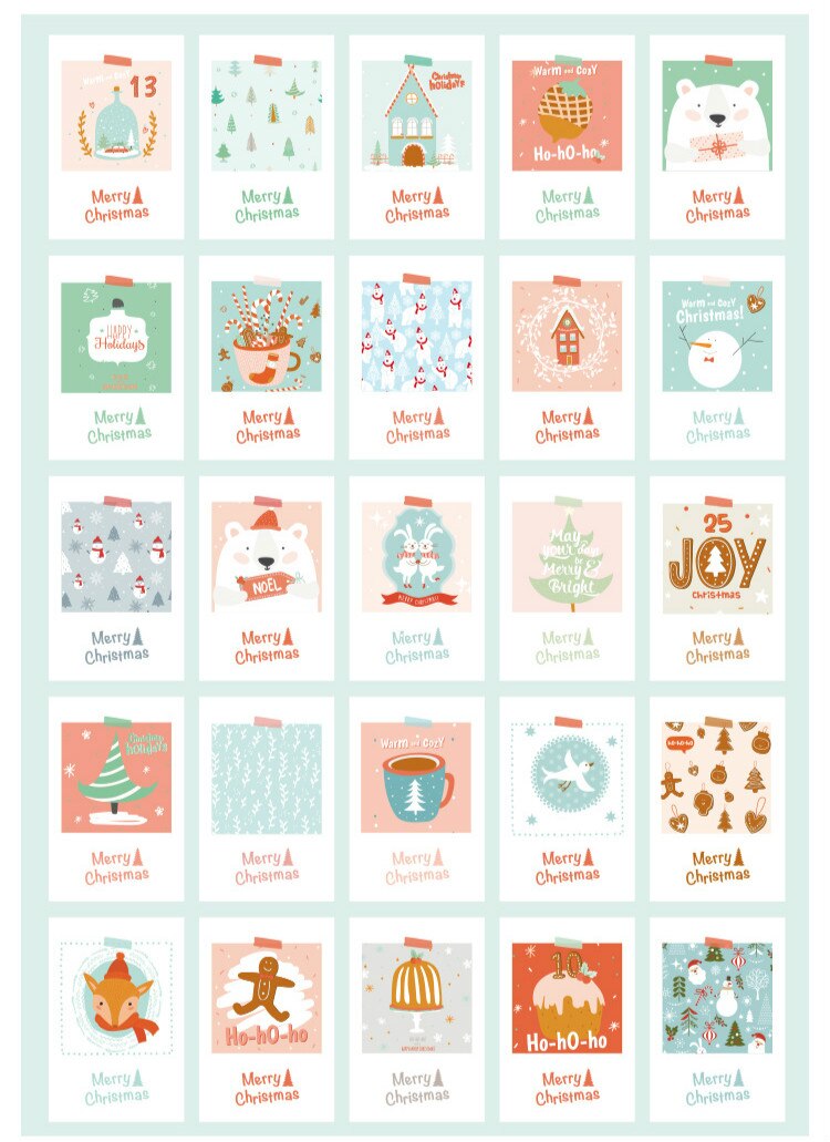 Una colección de postales navideñas de dibujos animados, de la hora de Navidad, Mensaje, tarjeta de felicitación, tarjeta de bendición, 30 piezas en: Christmas hour light