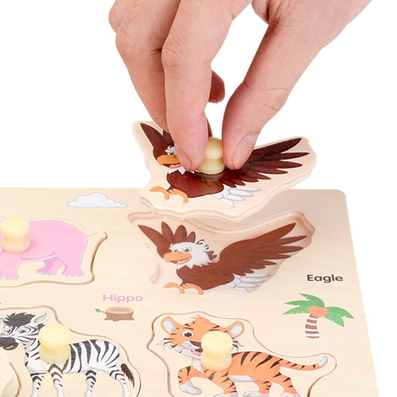 Giocattoli per bambini montessori puzzle di legno a mano afferrare bordo del fumetto veicolo marine animale di puzzle di puzzle giocattolo di legno bambino regali