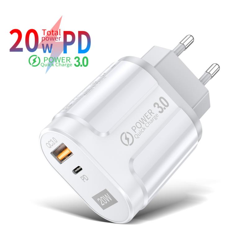 20W PD USB Type C Quick Charger Adapter For IPhone 12 11 Pro For Samsung S20 Fast Charging EU US Plug Travel Power Adapter