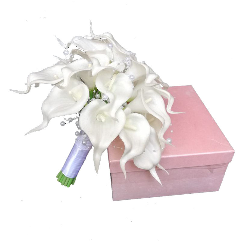 Hvid calla liljer brude buket silke blomster bryllupsbuket naturlig berøring med perler brudepige blomst mariage ramo de novia