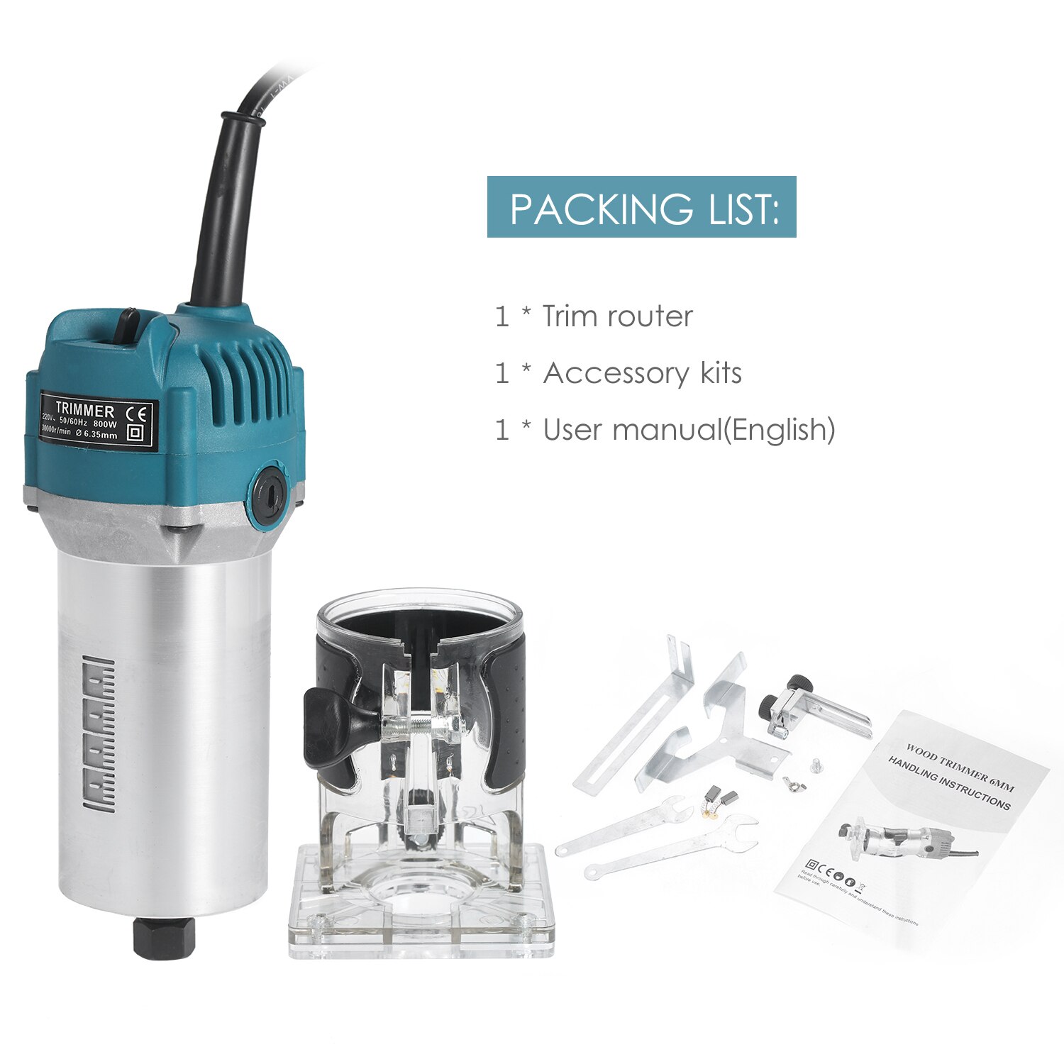800W Wood Electric Trimmer Woodworking Laminate Edge Trimmer Engraving Carving Trimming Machine with Wood Router Power Tools: US Plug-plastic case