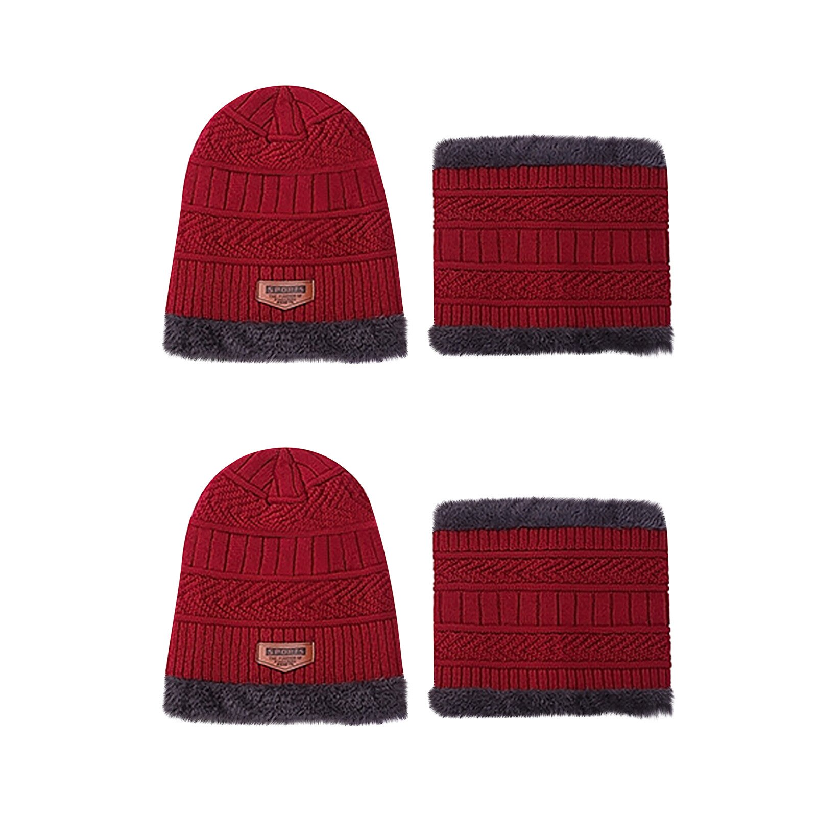 Coral Fleece Winter Hoed Mutsen Heren Hoed Sjaal Warm Ademend Wol Gebreide Hoed Mode Unisex Gebreide Hoeden Motorkap Twee stuk: RD