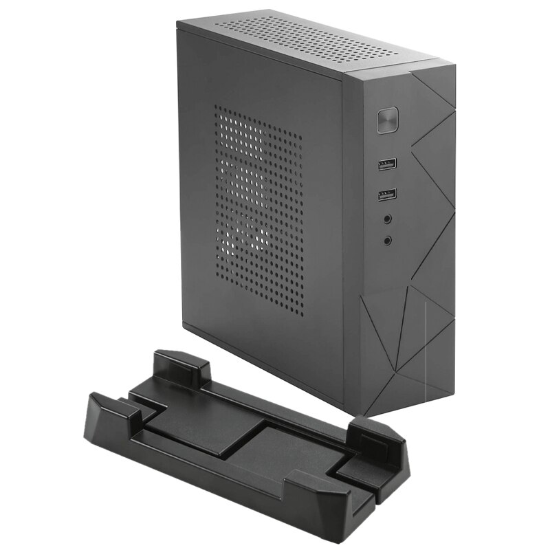 MX01 SECC sin ventilador Mini ITX HTPC chasis con Bahía de disco duro de 3,5 pulgadas y pie de soporte Vertical (negro): Default Title