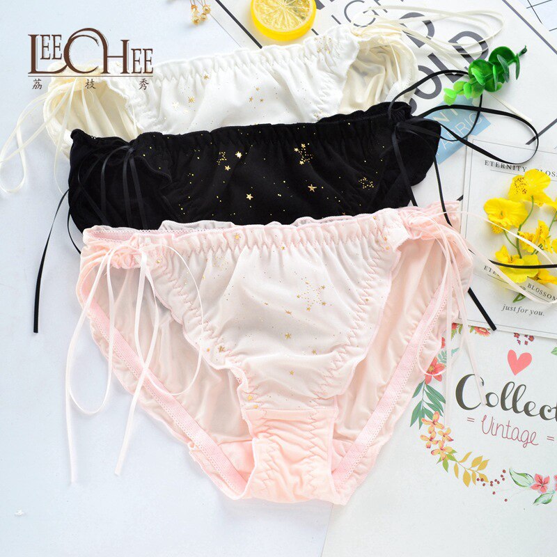 Japanese gold star ribbon decoration in the waist briefs Dalian original single underwear ice silk ladies