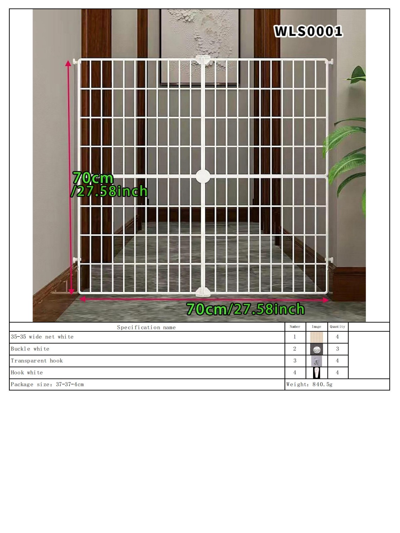 Deurblokkering voor katten, kattenhek, reling voor huisdieren, isolatiedeur, kattenbaffle, deurhek, kattenhek, reling voor binnen: WIT