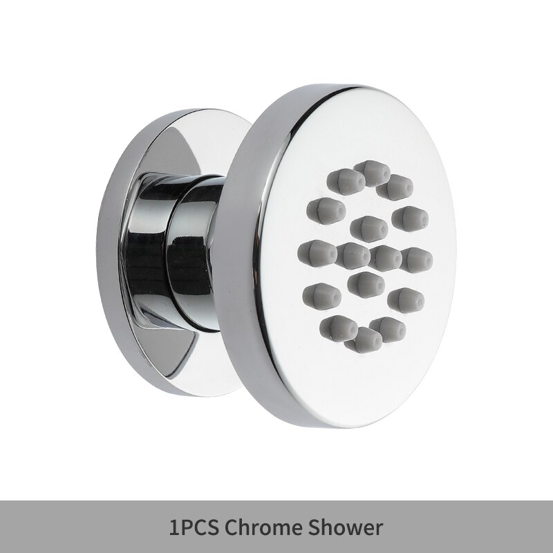 Black Round Body Rain Shower Spray Jets Bathroom Solid Brass Square Head Sprayer Set Saving Water Massage Jet System: 1PCS Chrome