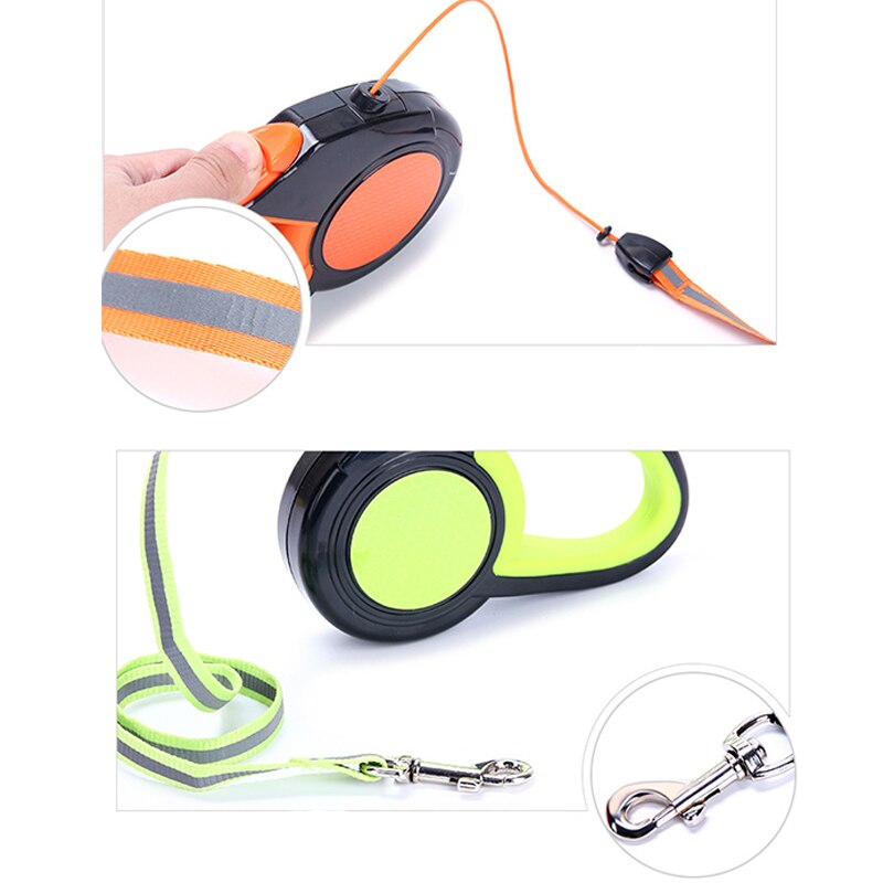 3/5/8M Retractable Dog Leash Reflective Nylon Pet Leads Extending Walking Dog Traction Rope Outdoor Pet Running Safety Rope