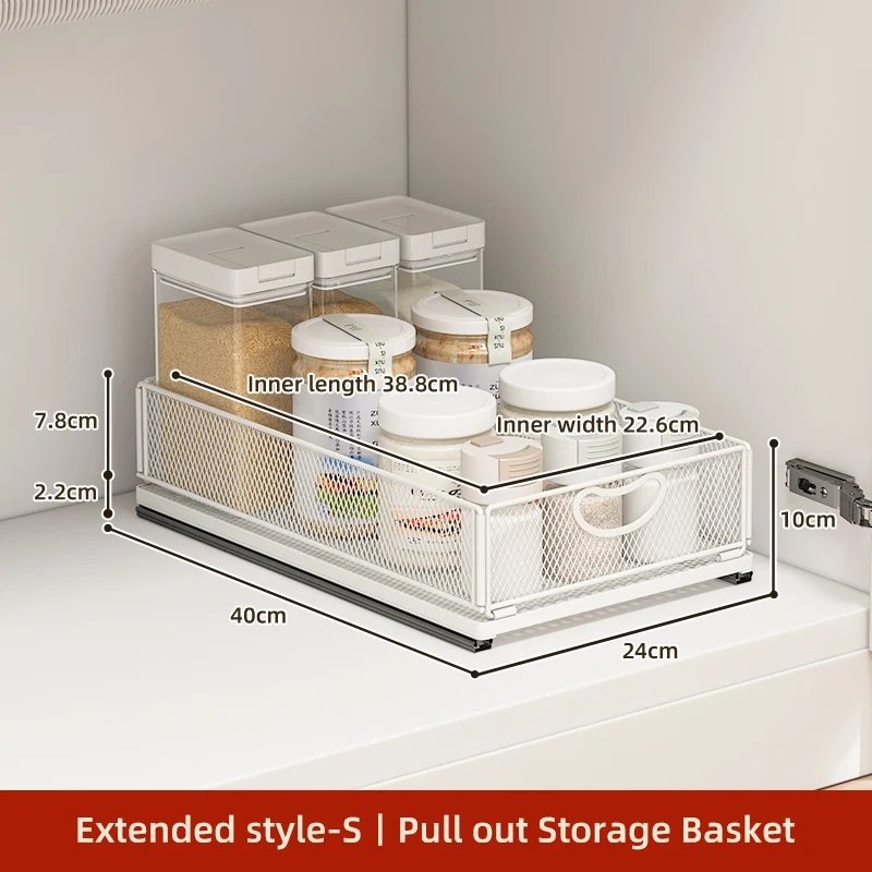 Cajón de almacenamiento de cocina debajo del fregadero, cesta extraíble con riel, ahorro de espacio, botella, tarro, organizador, suministros para el hogar: Caqui oscuro
